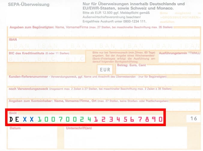 IBAN Erklärung im SEPA-Formular